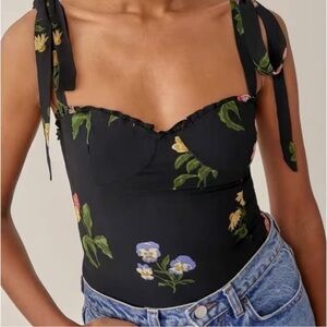 Reformation Black Floral Blouse